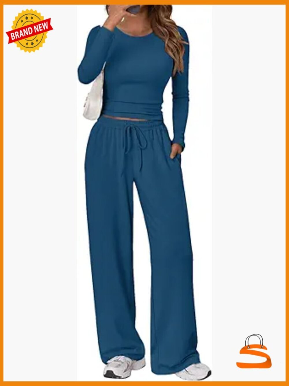 2 Piece Lounge Set Long Sleeve Ruching Top Wide Leg Pants with Pockets
